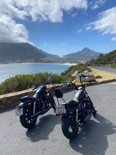 Motorcycle ride along Clarence Drive and the Whale Coast near Cape Town